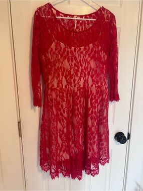 Free People Bright Red Lace Dress